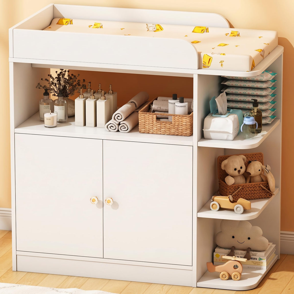 White Wood Changing Table Dresser with Cabinet R15263