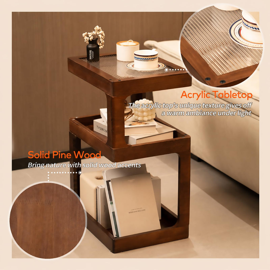 Solid Wood 3 Tier Brown Side Table D676435