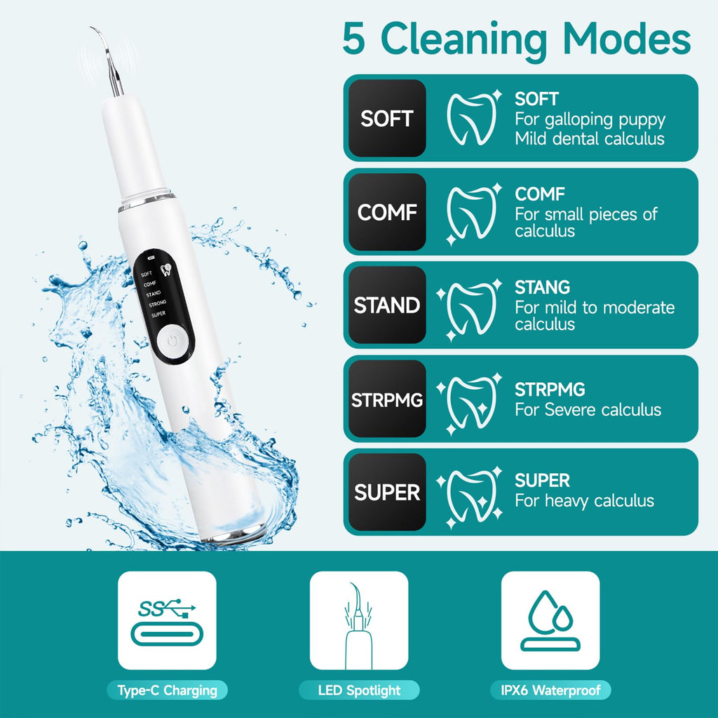 Dog Teeth Cleaning Kit with LED Light 5 Adjustable Modes Electric Toothbrush W2837