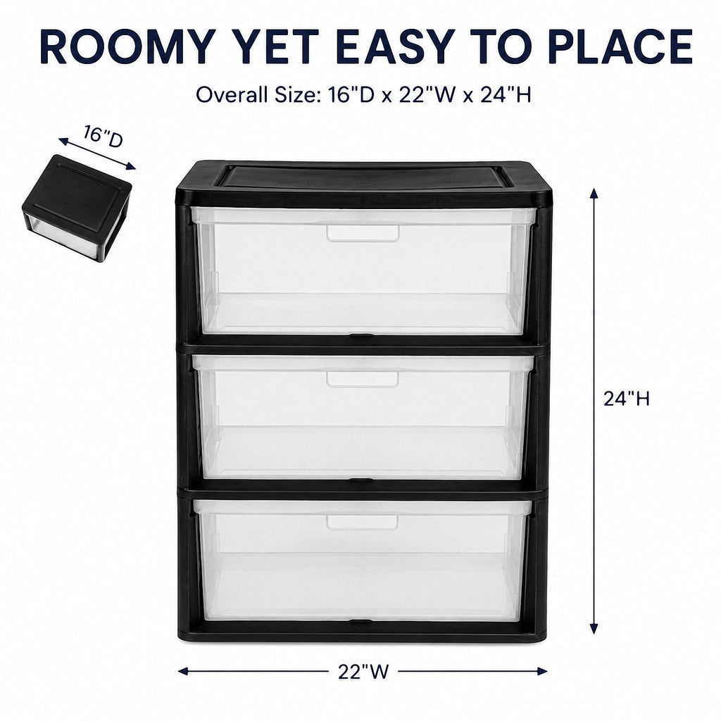 Black 3 Drawer Plastic Storage Tower T462372