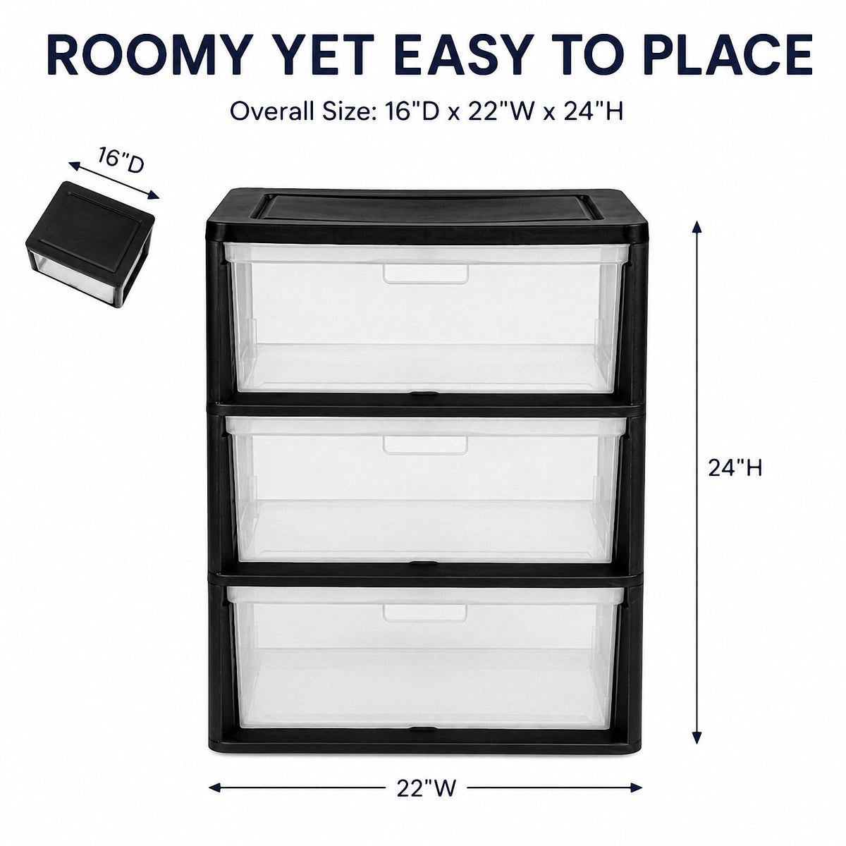 Black 3 Drawer Plastic Storage Tower T462372