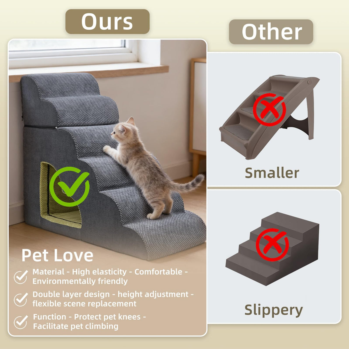6 Step Non-Slip Grey Dog Stairs J1191
