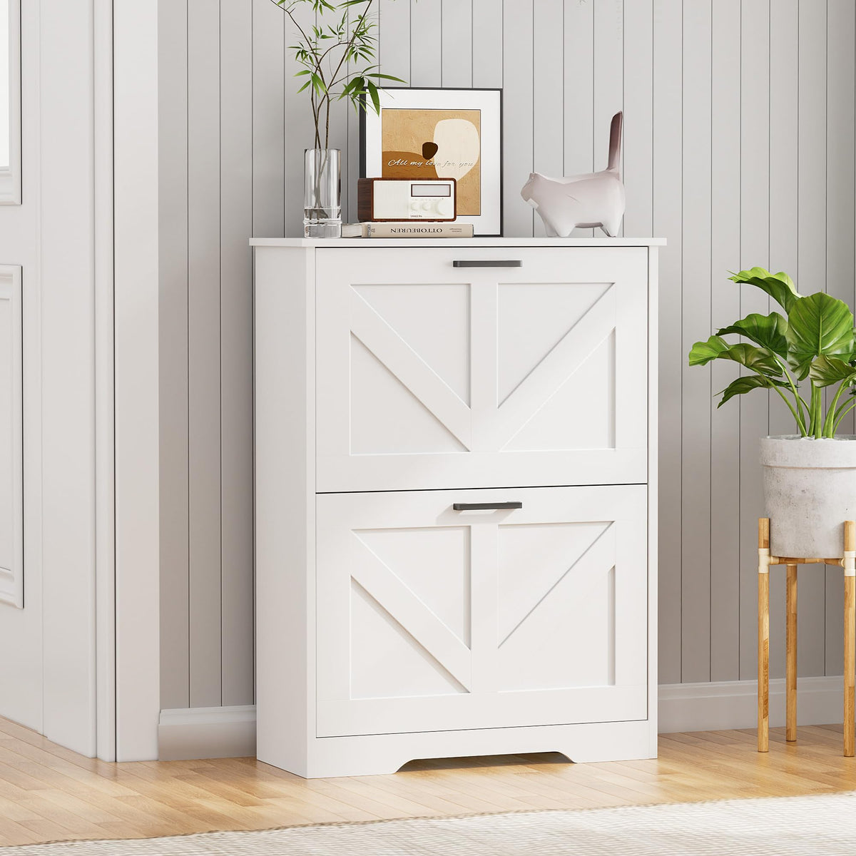 Farmhouse Shoe Cabinet with 2 Flip Drawers H55538