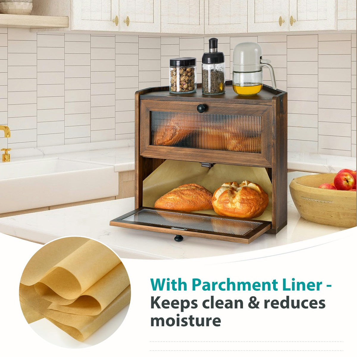 Large 2 Tier Wooden Bread Box with Acrylic Window E281148