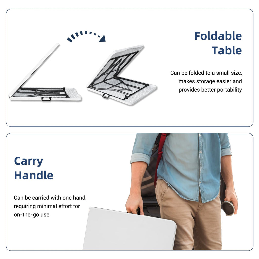 6ft Heavy Duty Foldable Plastic Table with Carrying Handle R825