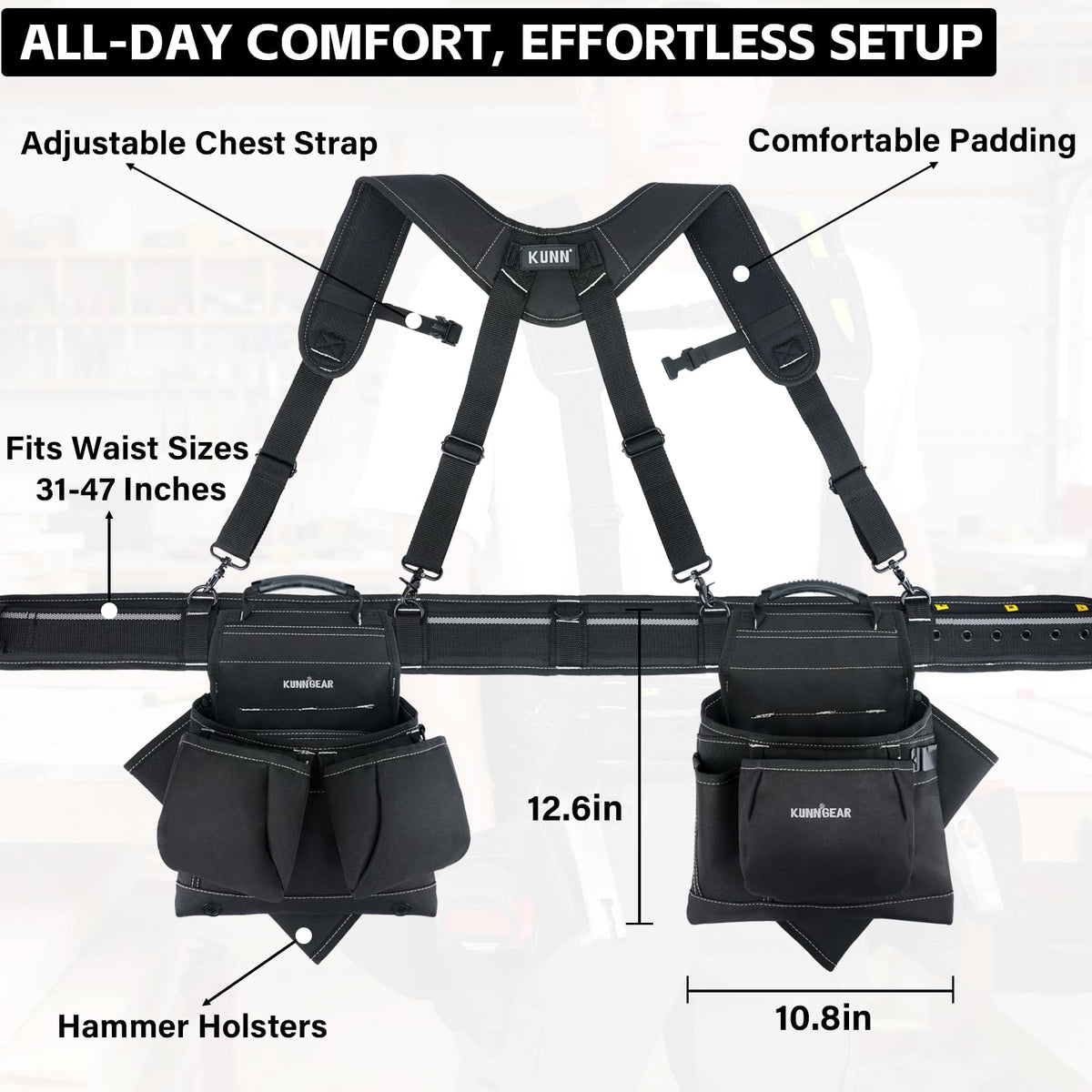 Black Tool Belt with Suspenders and 22 Pockets V48513