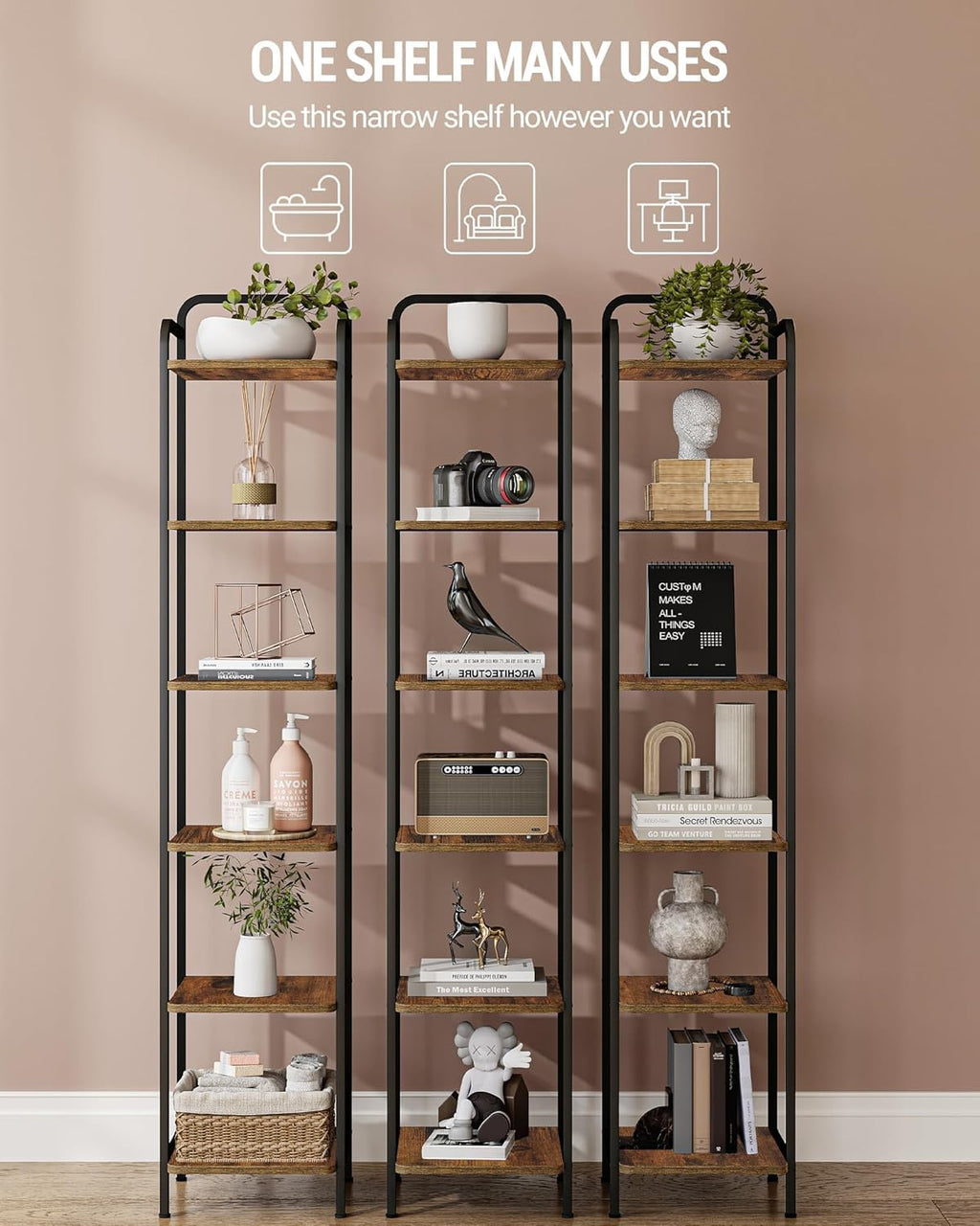 Narrow Industrial Bookcase W44157