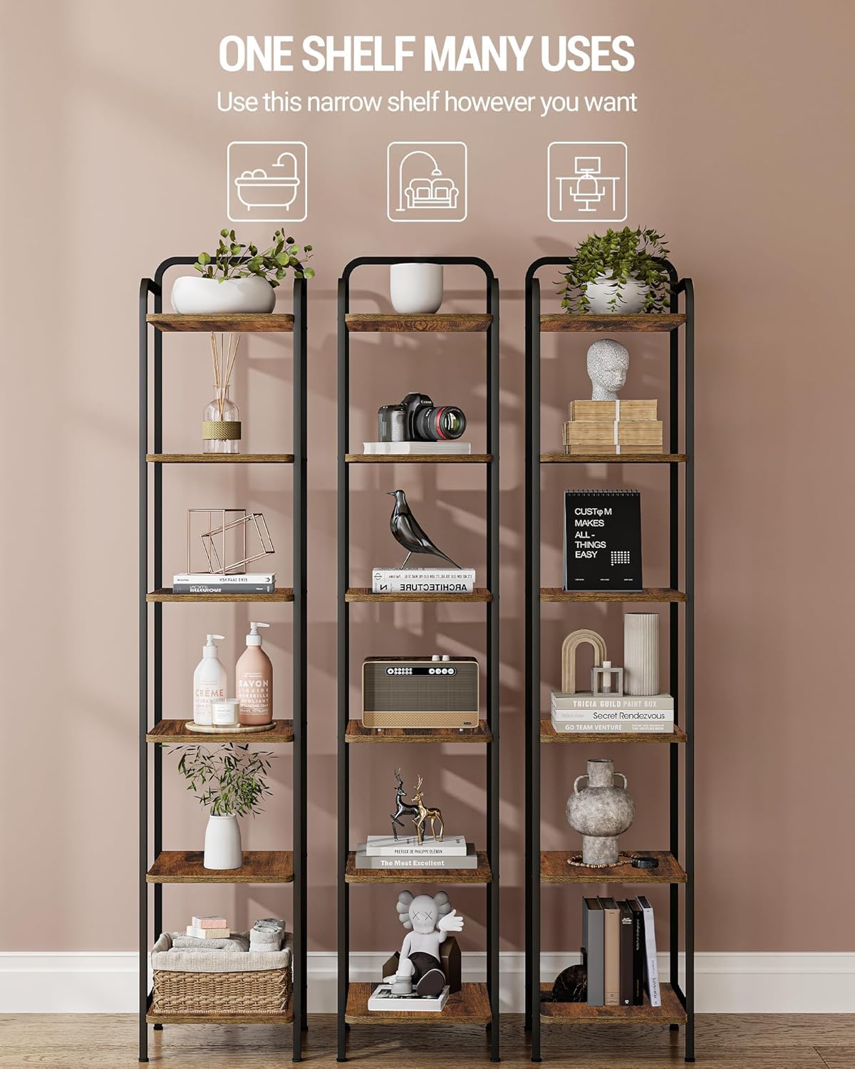 Narrow Industrial Bookcase W44157