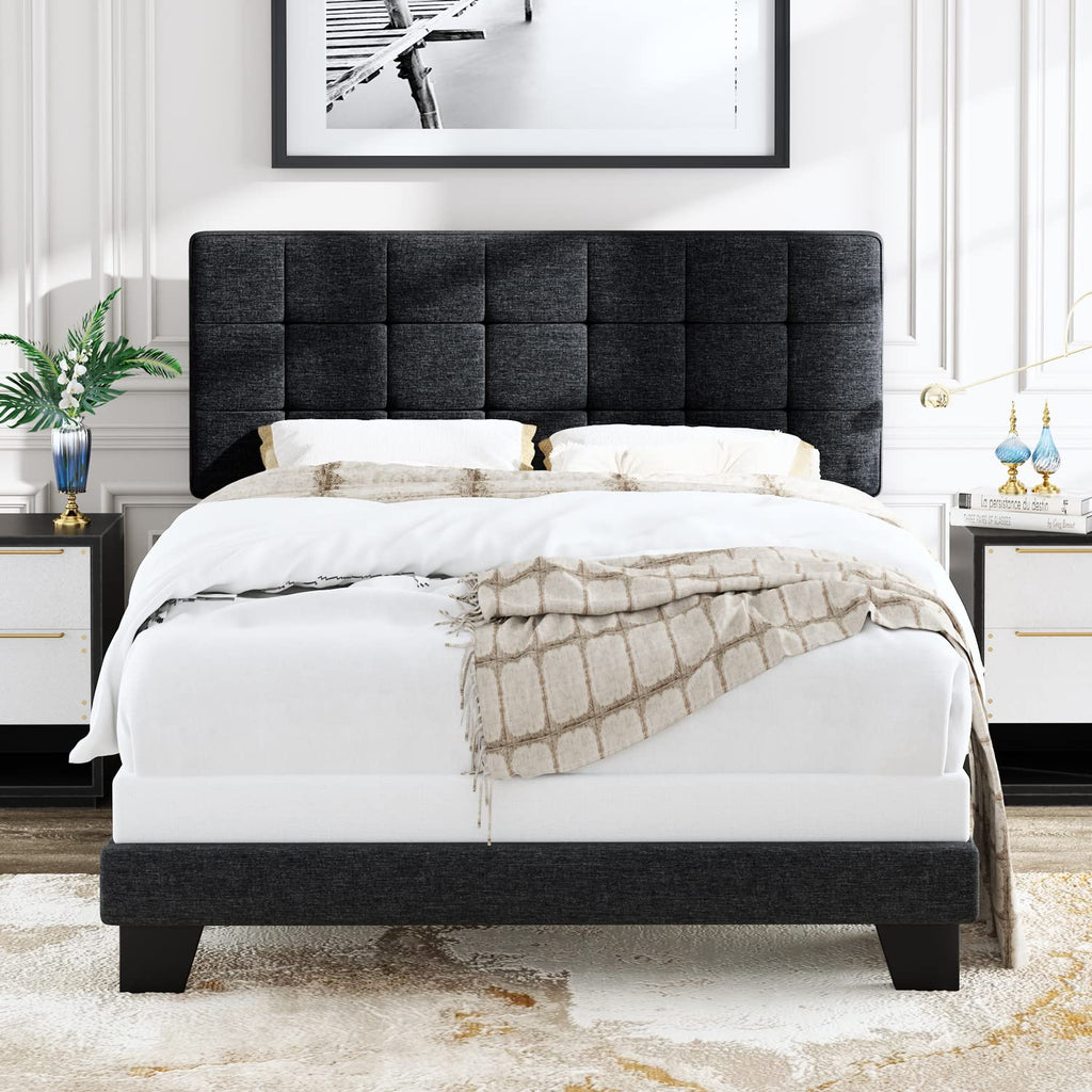 Queen Size Panel Bed Frame Dark Grey O881624