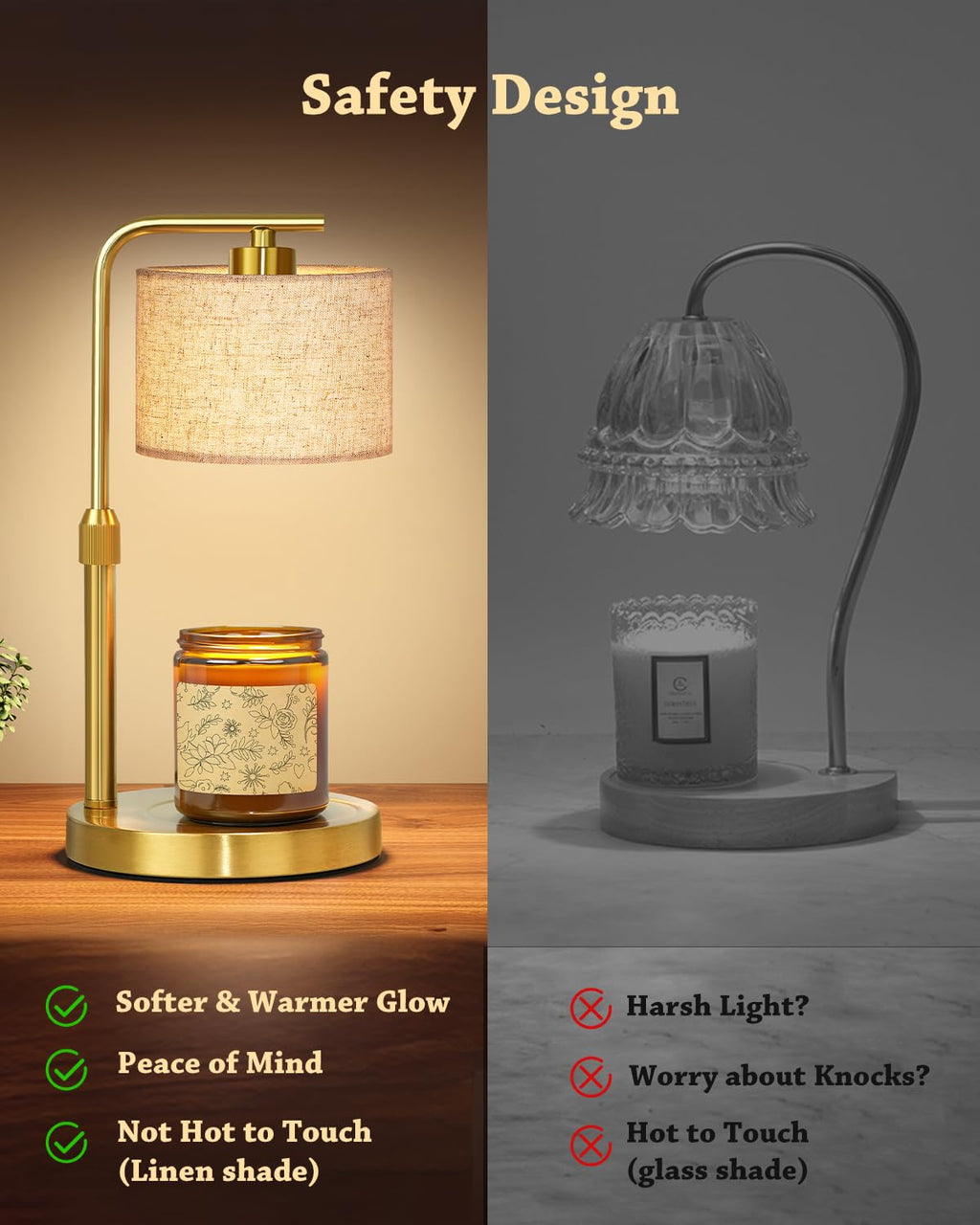 Height Adjustable Candle Warmer Lamp with Timer Dimmer for Jar Candles U243580