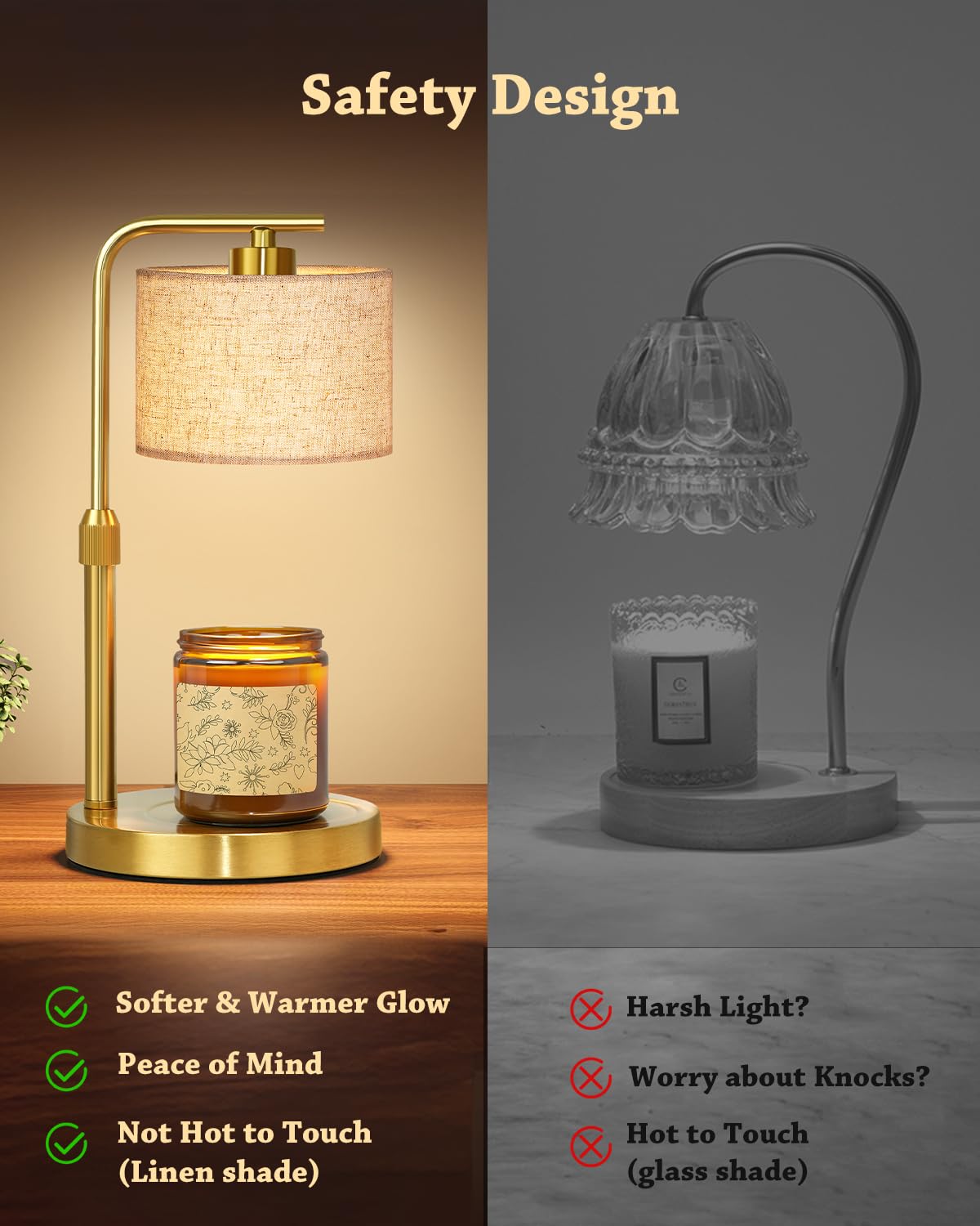 Height Adjustable Candle Warmer Lamp with Timer Dimmer for Jar Candles U243580