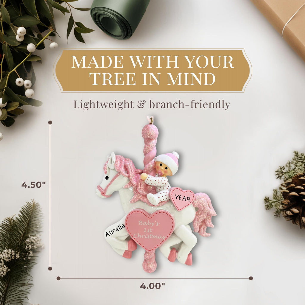 Baby's First Christmas Ornament 2026 Pink Carousel L1445