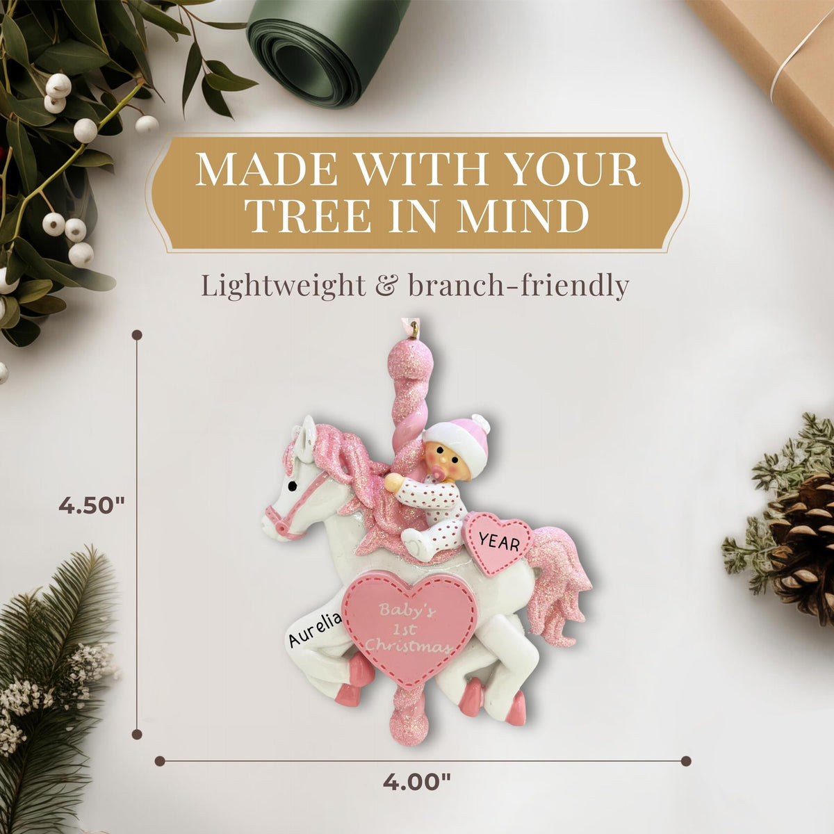Baby's First Christmas Ornament 2026 Pink Carousel L1445