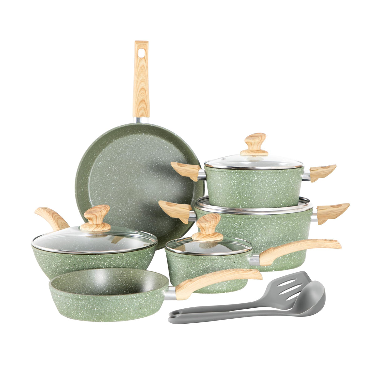 Non Stick Sage Green Cookware Set H32055