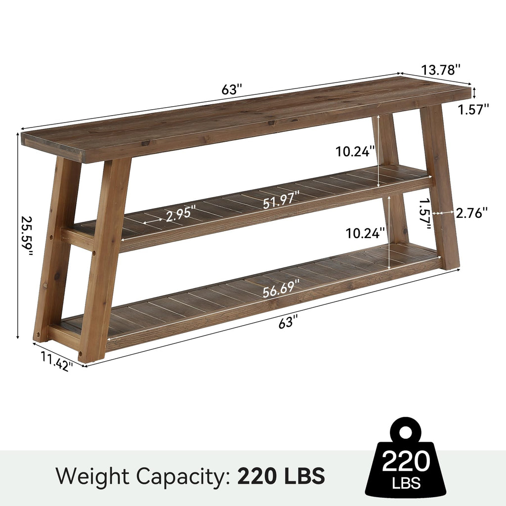 3-Tier Solid Wood TV Stand with Open Storage Shelves K4322