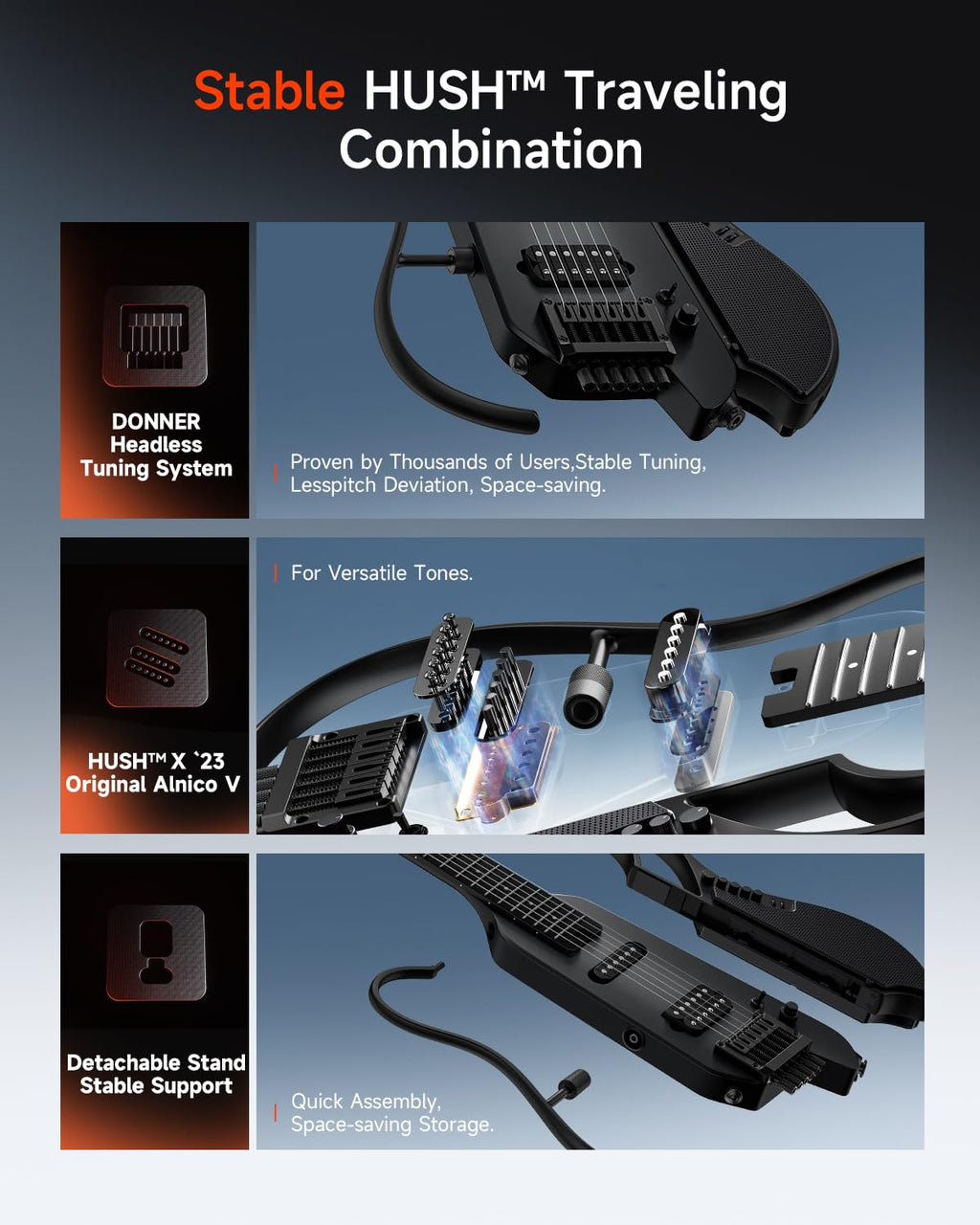 Black Headless Electric Guitar with Detachable Speaker S41253