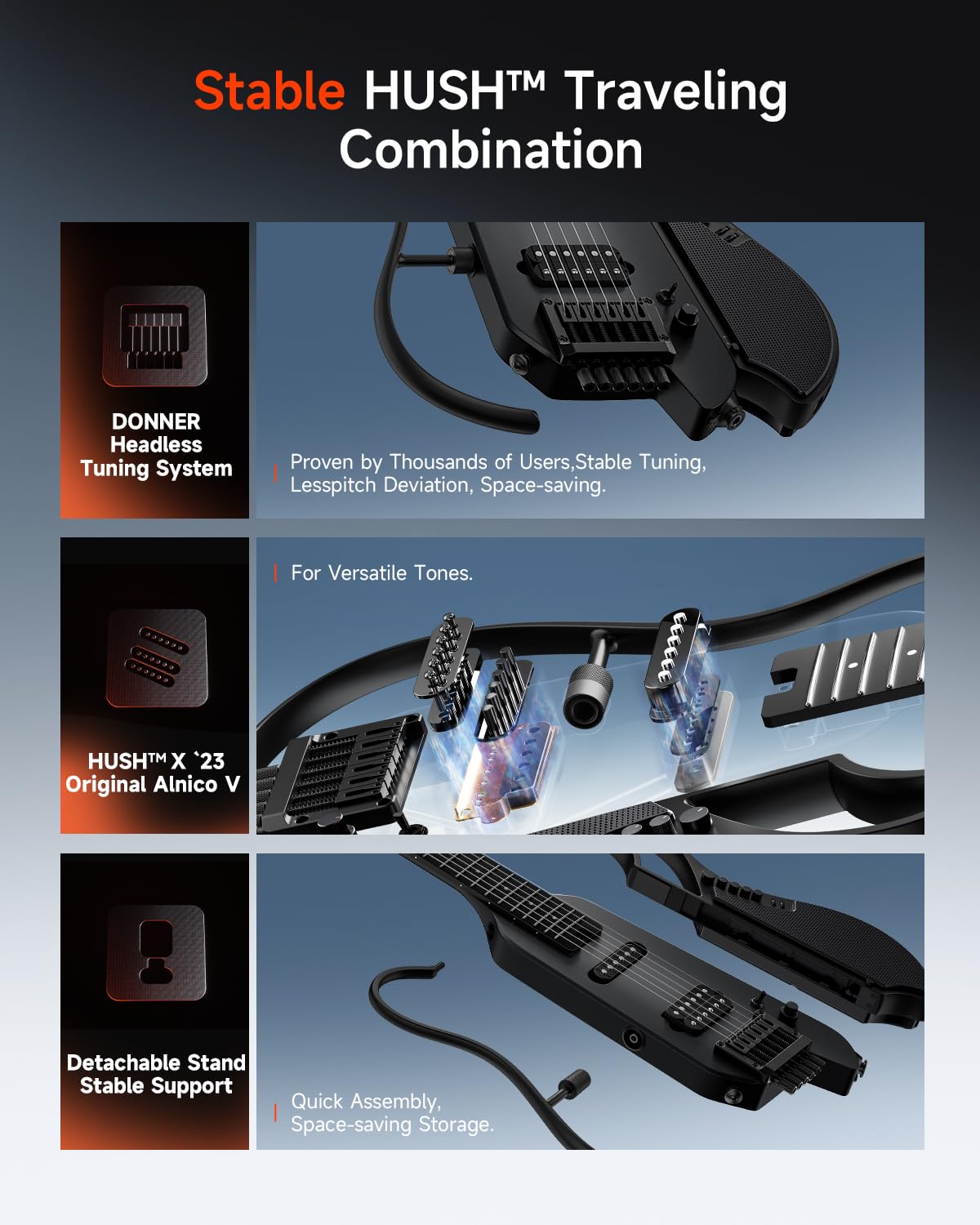 Black Headless Electric Guitar with Detachable Speaker S41253