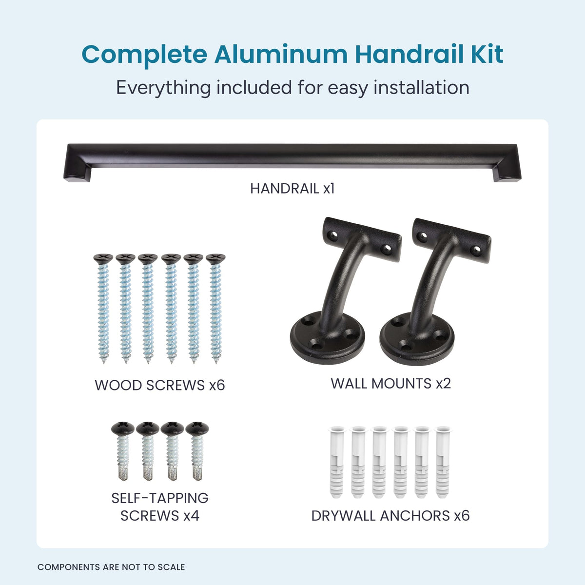 Aluminum Handrail Kit with Wall Mount Brackets, Black Textured, 3' Length R664295