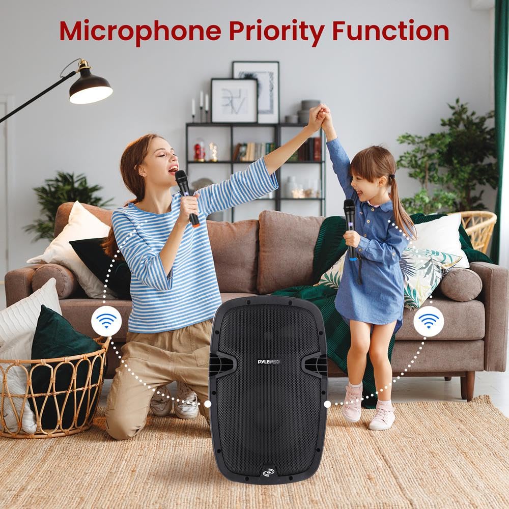 1000W Bluetooth PA System Speakers with 10 Inch Subwoofer and USB, Black Q86840