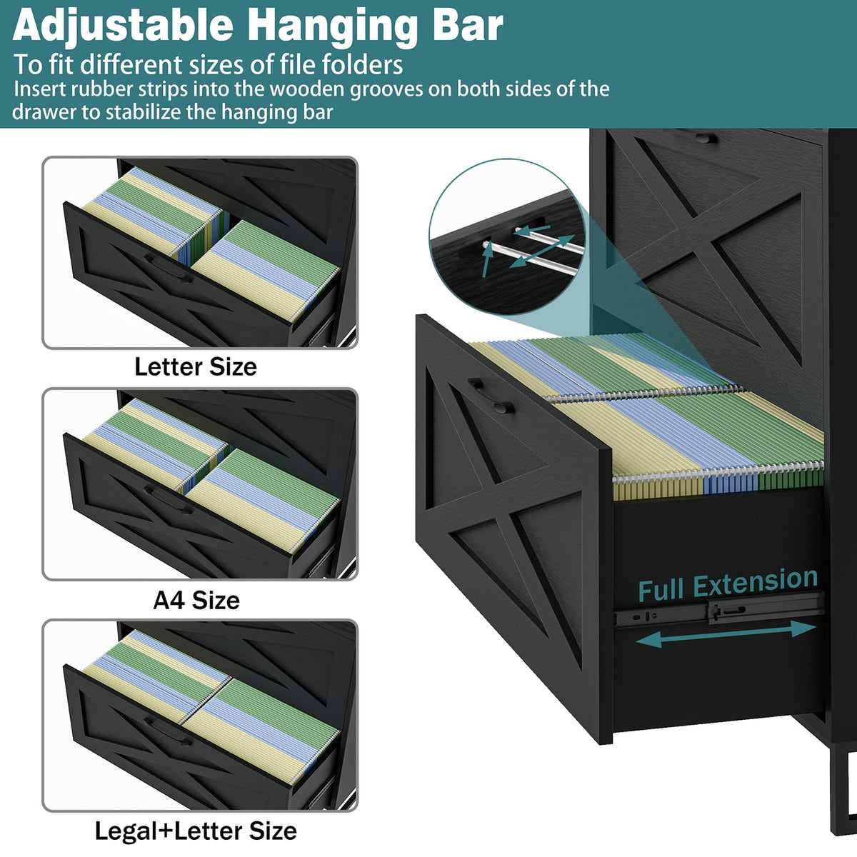 2 Drawer Black File Cabinet with Charging Station I108737