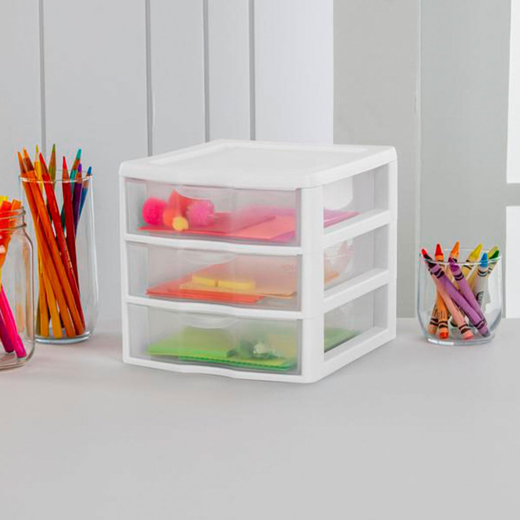 White Plastic 3 Drawer Desktop Storage Unit W267