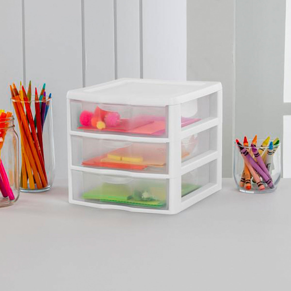 White Plastic 3 Drawer Desktop Storage Unit W267