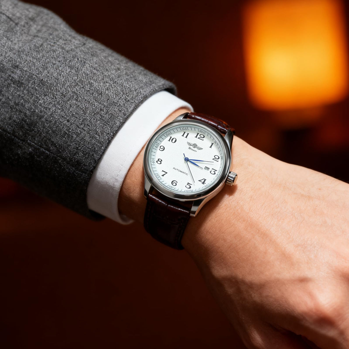 Mechanical Watch Automatic Self-Winding White Dial Blue Hands L892865