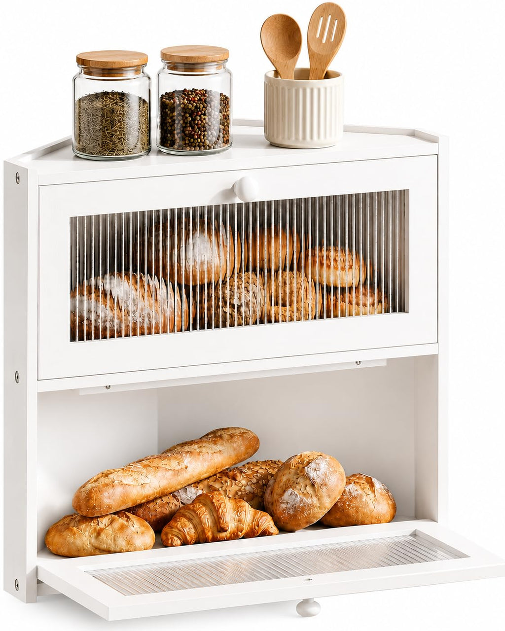 White Double Layer Bamboo Corner Bread Box R399