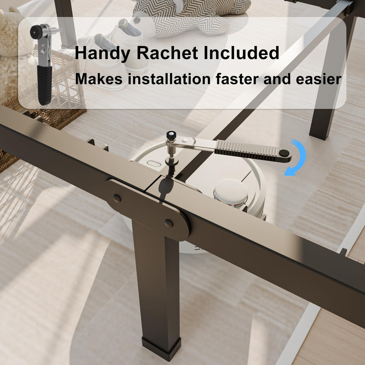 Queen Bed Frame with Headboard Hole and Steel Slats Support N8980