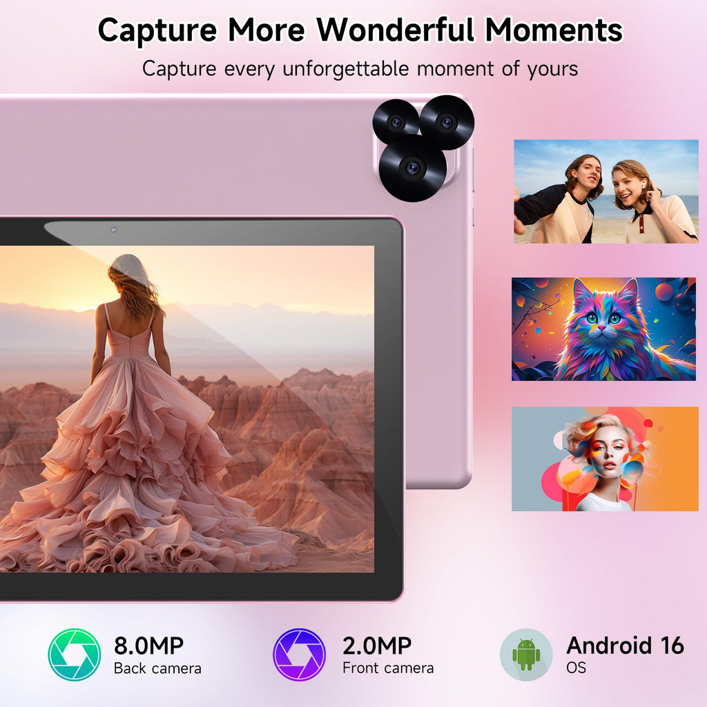 Android 16 10 Inch Tablet 12GB RAM 64GB ROM Pink D9895