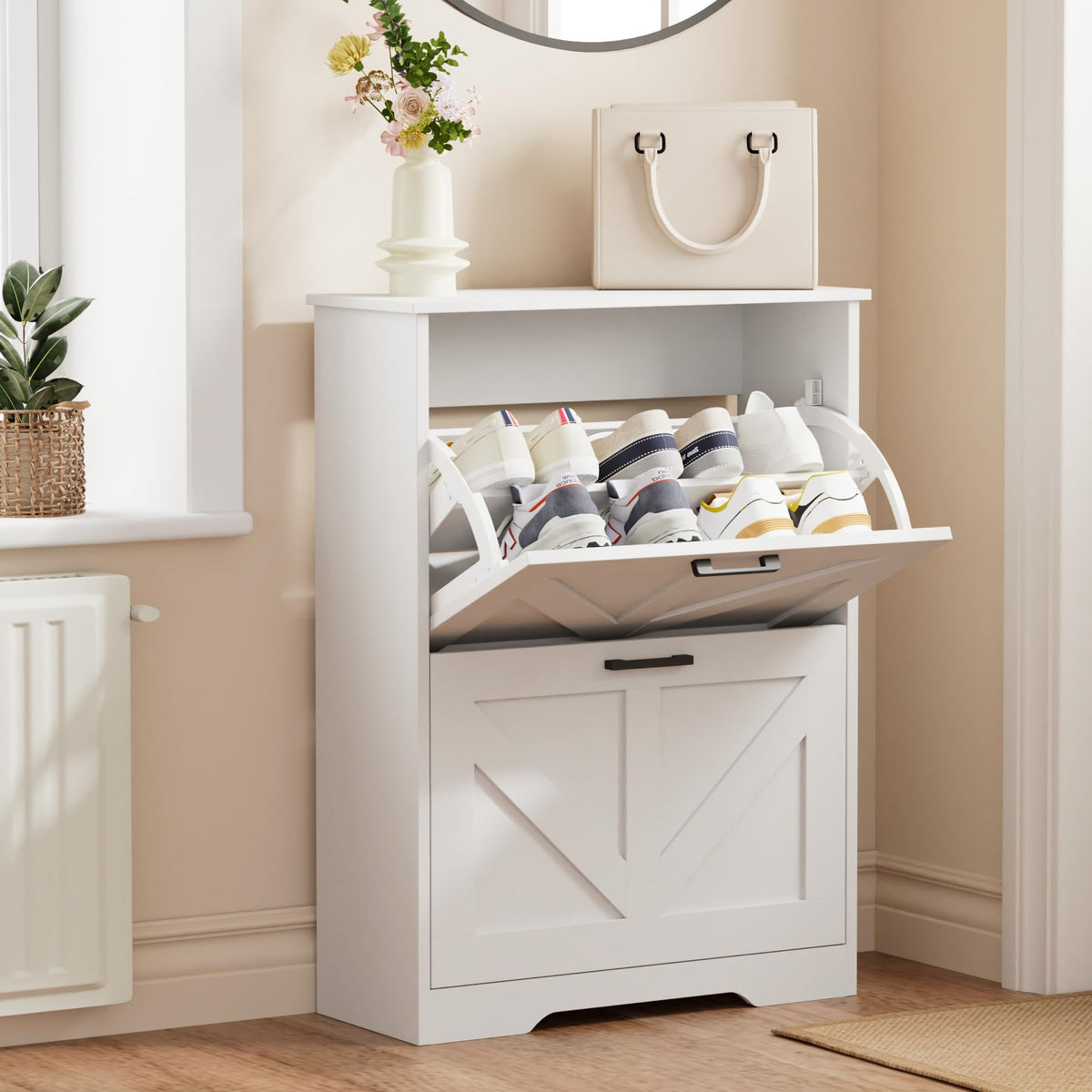 Farmhouse Shoe Cabinet with 2 Flip Drawers H55538