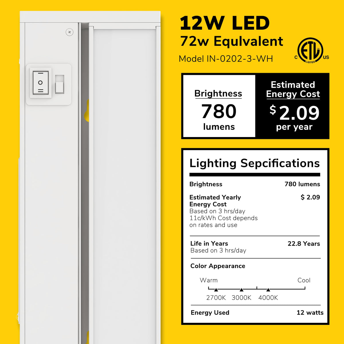 24-Inch Swivel LED Under Cabinet Light, 3-CCT Selectable, White E204