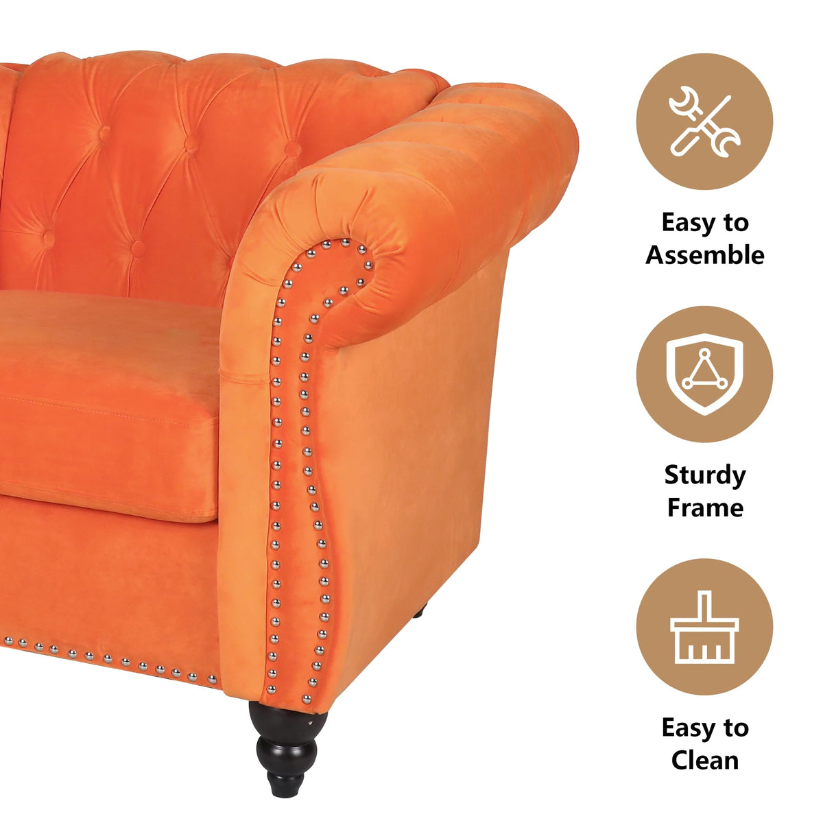 Orange Velvet Tufted Sofa Set U4015