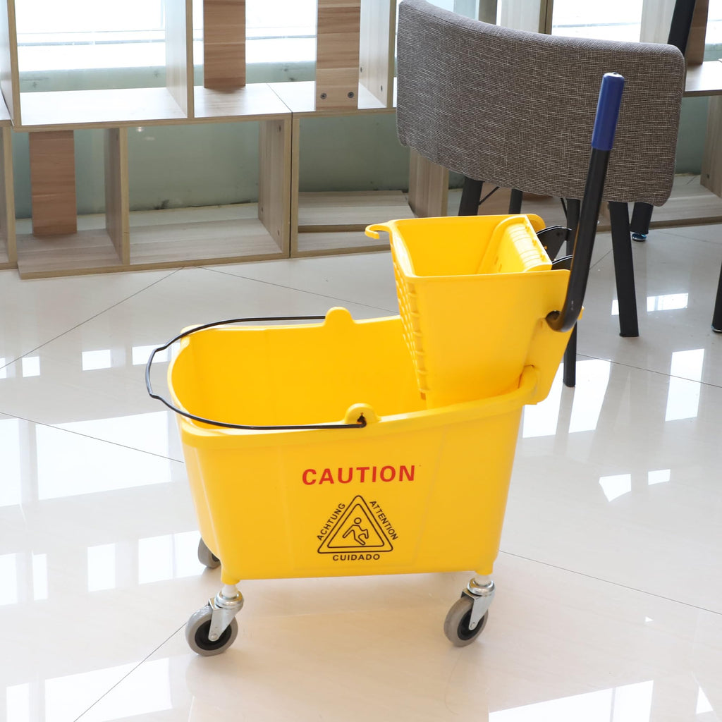 Commercial Mop Bucket with Side Press Wringer on Wheels F68756