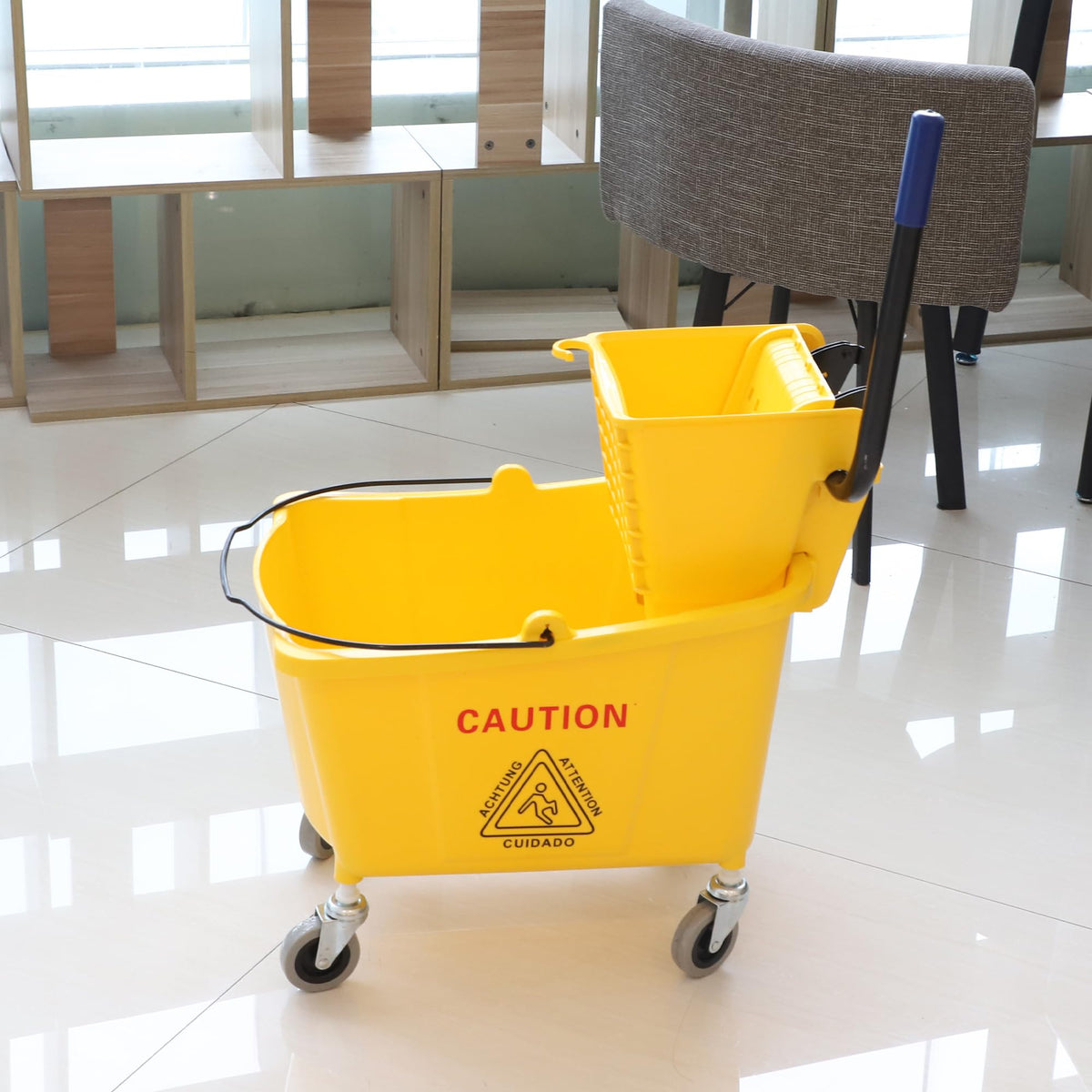 Commercial Mop Bucket with Side Press Wringer on Wheels F68756