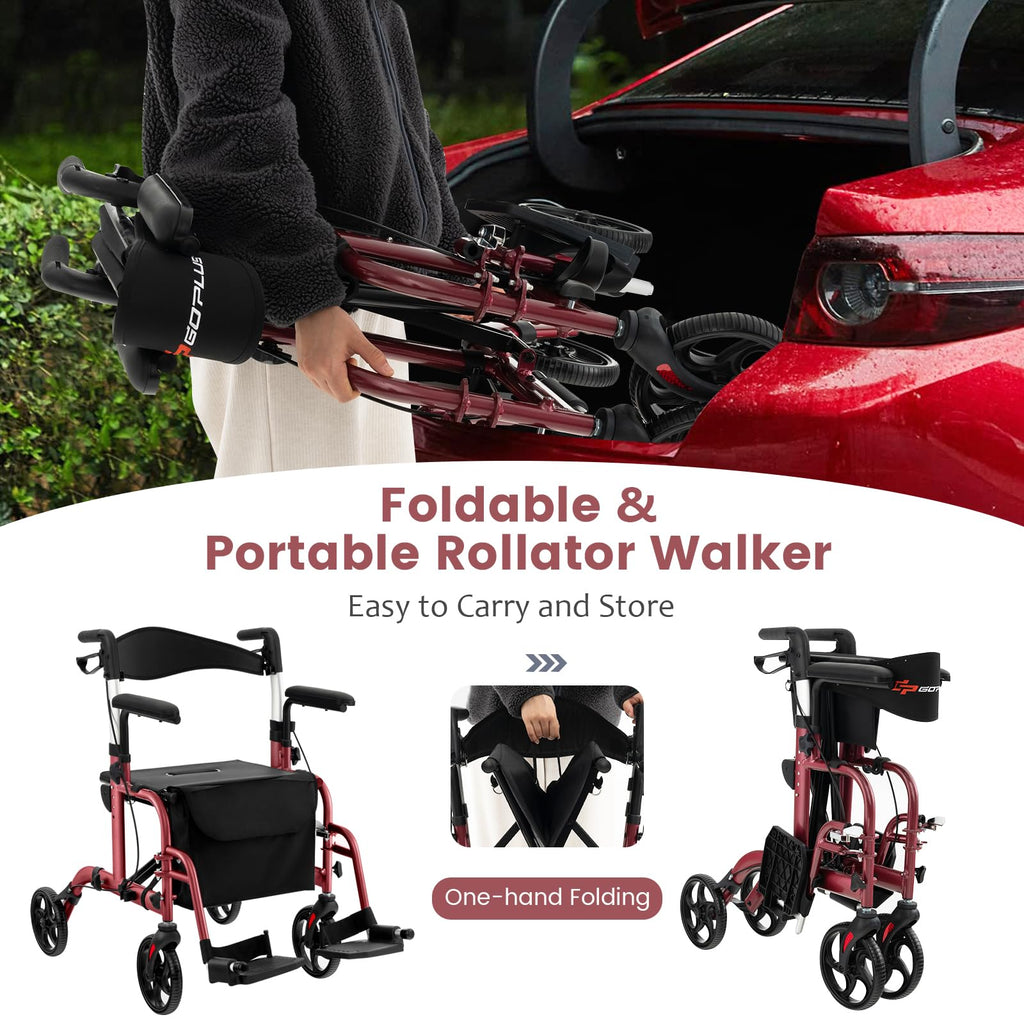 2 in 1 Folding Rollator Walker with Seat O9002