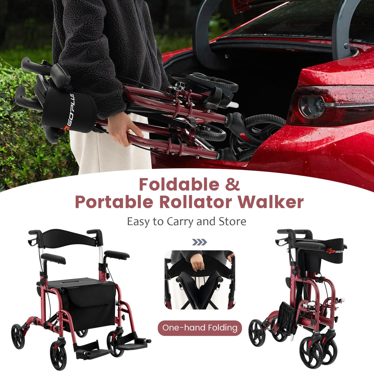 2 in 1 Folding Rollator Walker with Seat O9002