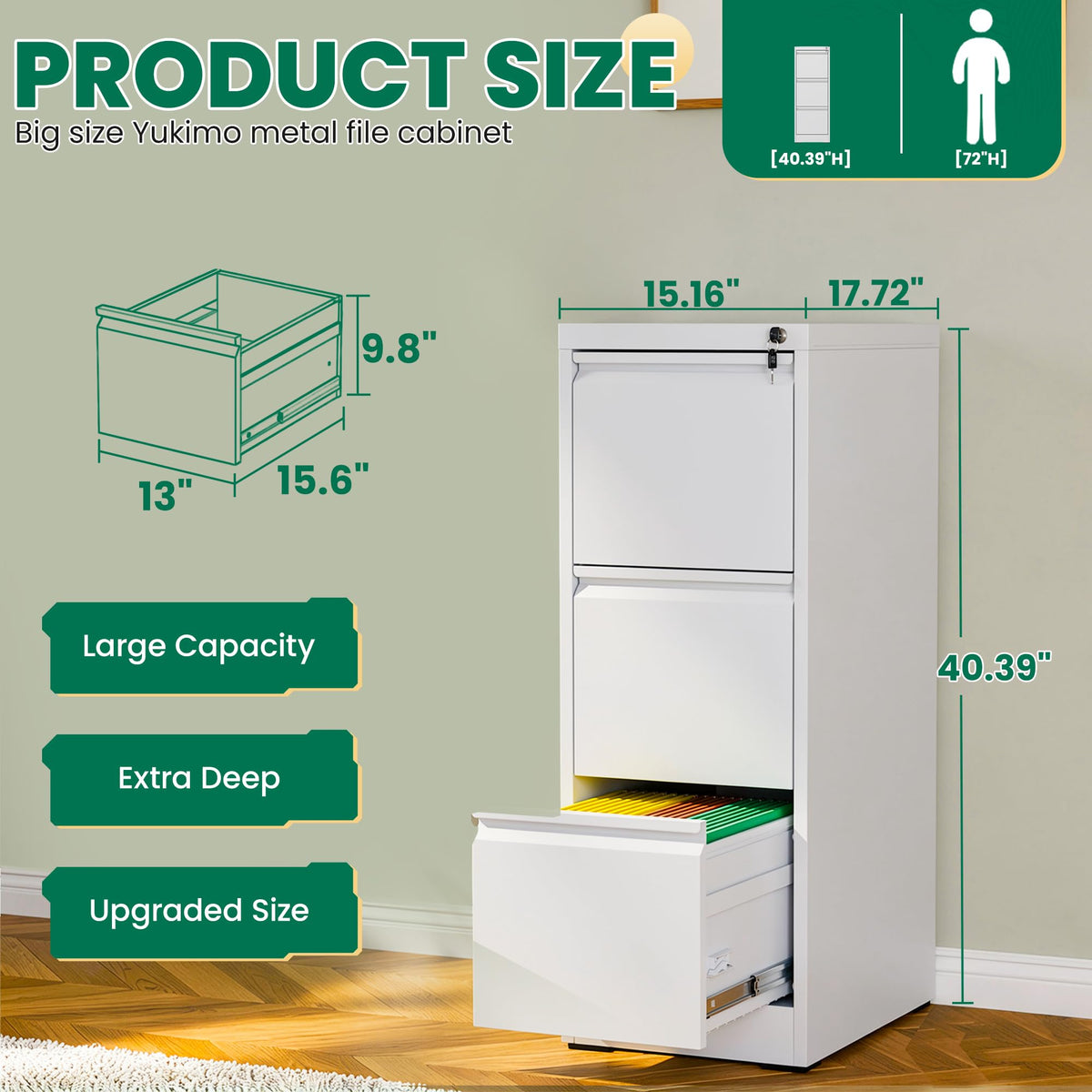 White 3 Drawer Metal File Cabinet with Lock Q77286
