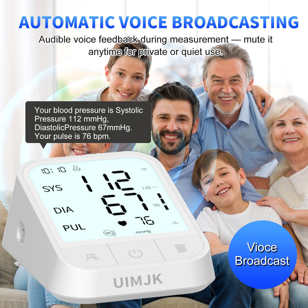 Upper Arm Blood Pressure Monitor, Automatic Digital with Voice Broadcast & Irregular Heartbeat Detection, Backlit LED Display, Adjustable Cuff 8.66-16.5'', 2x99 Memory & Guest Mode, AAA & Type-C I115977