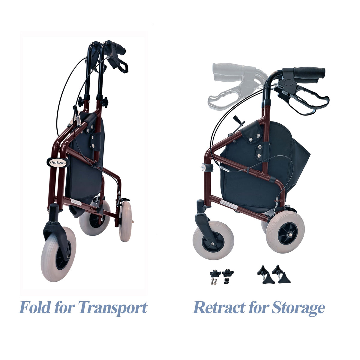 Lightweight Retractable 3 Wheel Walker with Balloon Tires C1156
