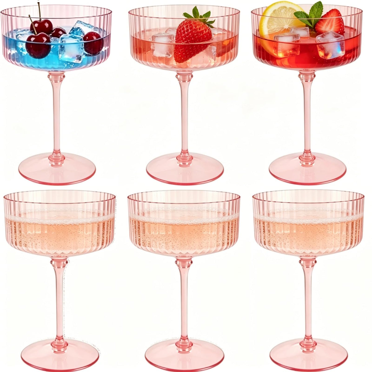 6 Pcs 10 Oz Pink Champagne Martini Glasses Set B106