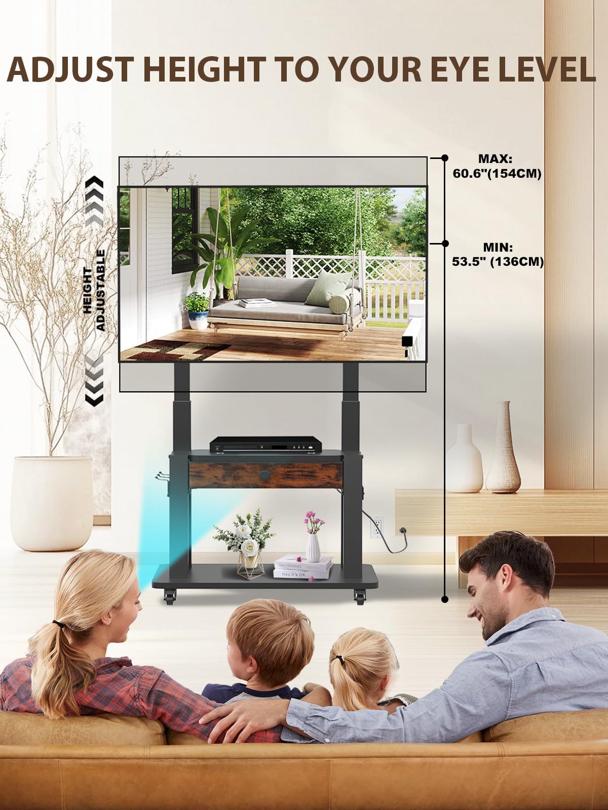 Black Rolling TV Stand with Power Outlet for 32-75 Inch Screens S407427