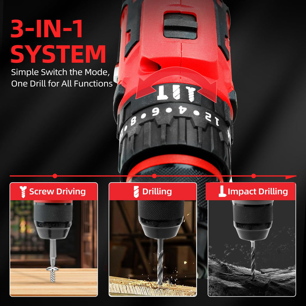 21V Cordless Drill Driver Electric Screwdriver Set with 2 Batteries and Charger K141729