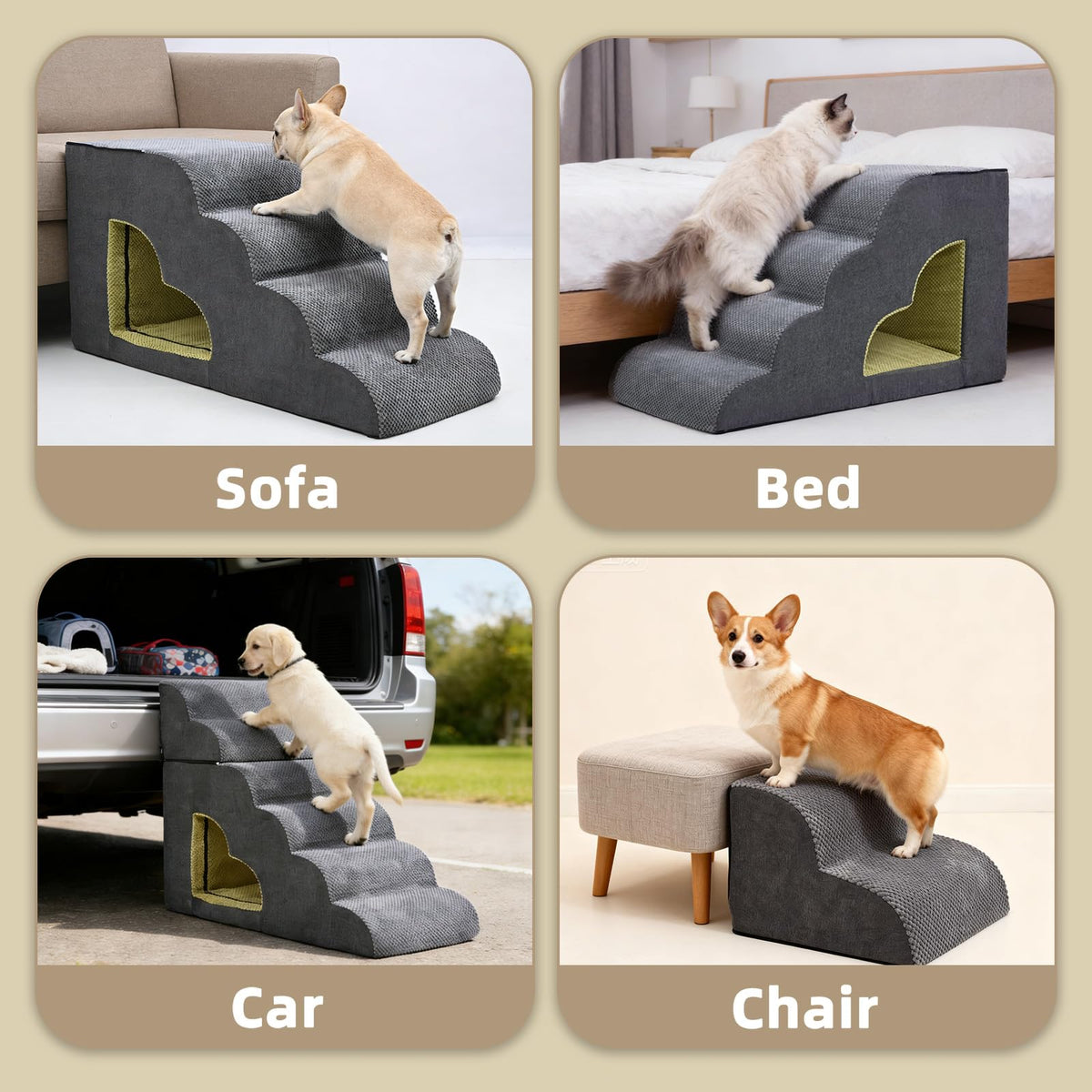 6 Step Non-Slip Grey Dog Stairs J1191