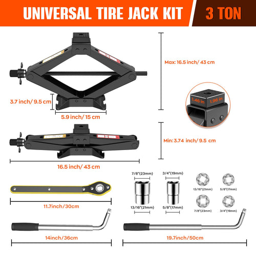 3 Ton Portable Scissor Jack with Lug Wrench H1045