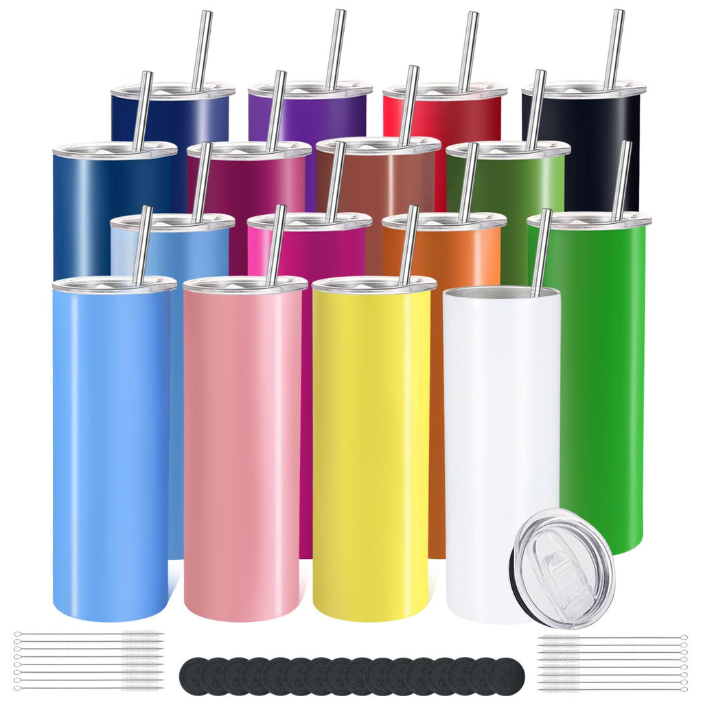 16 Pack 20oz Stainless Steel Insulated Tumblers with Lid and Straw E62256