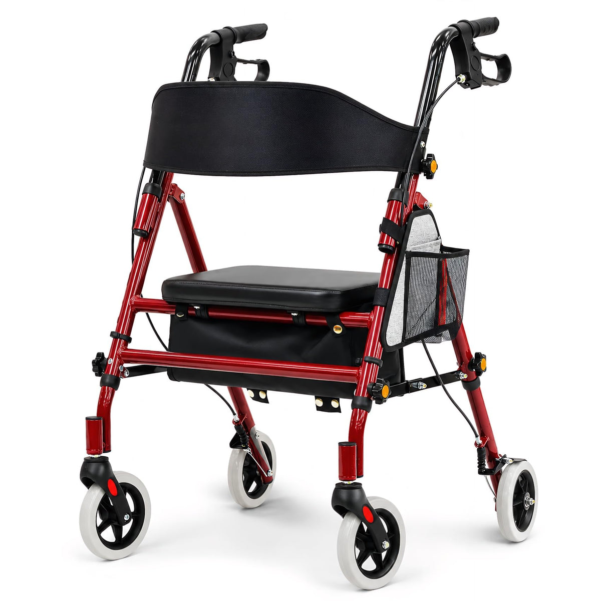 Foldable Rollator Walker with Seat, 300 Lb Capacity, Red D336