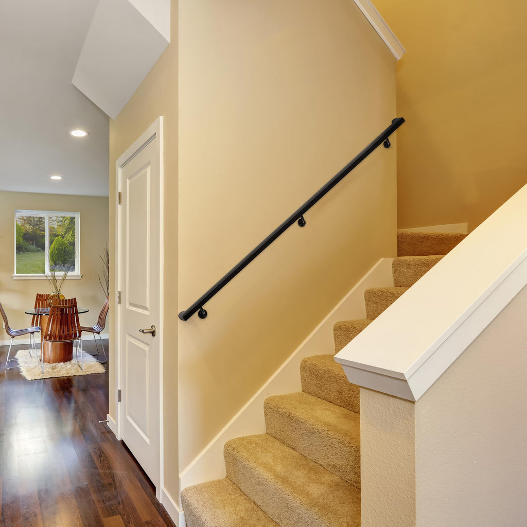 Aluminum Handrail Kit with Wall Mount Brackets, Black Textured, 3' Length R664295