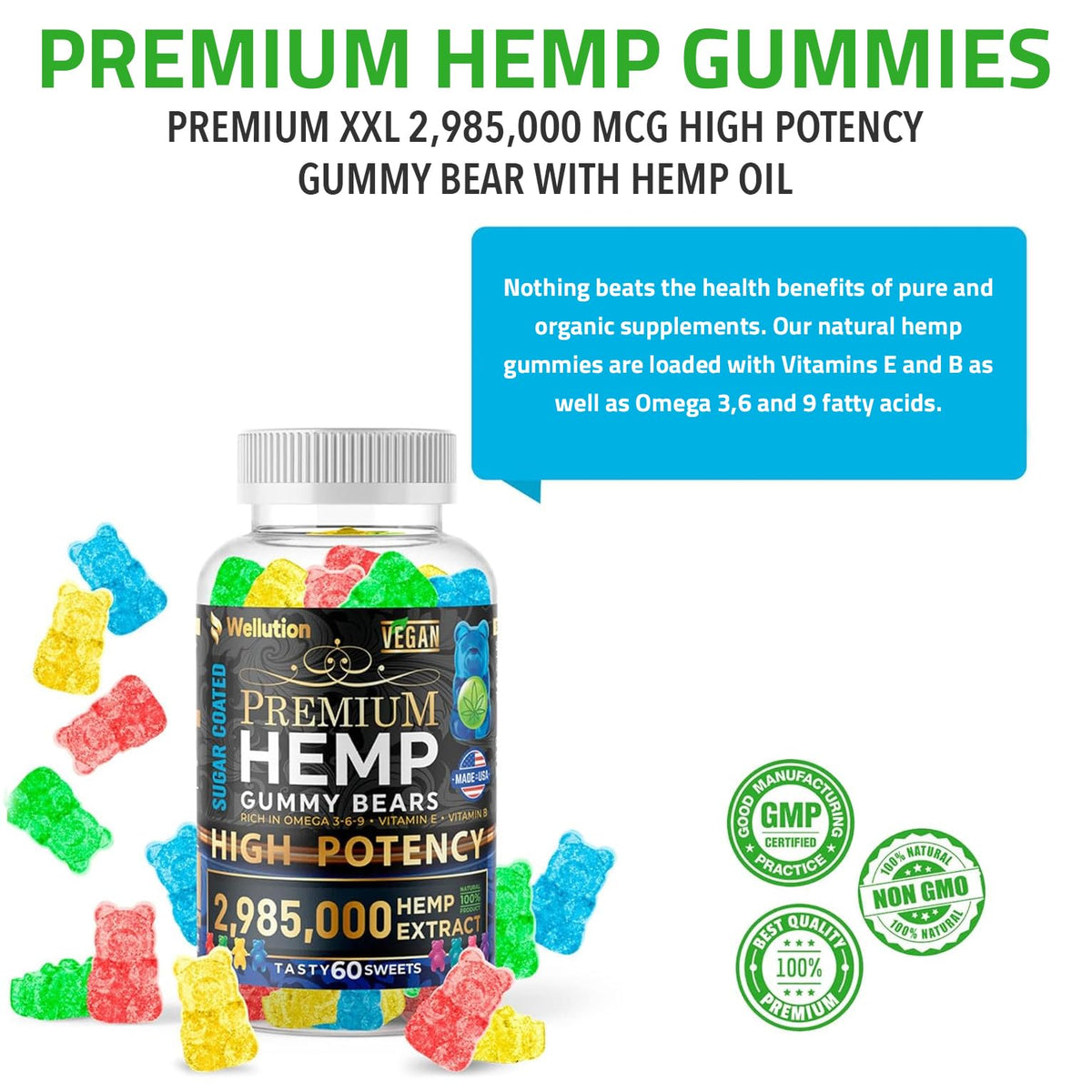 Sugar-Coated Hemp Gummies 2,985,000 MCG 60ct L55021