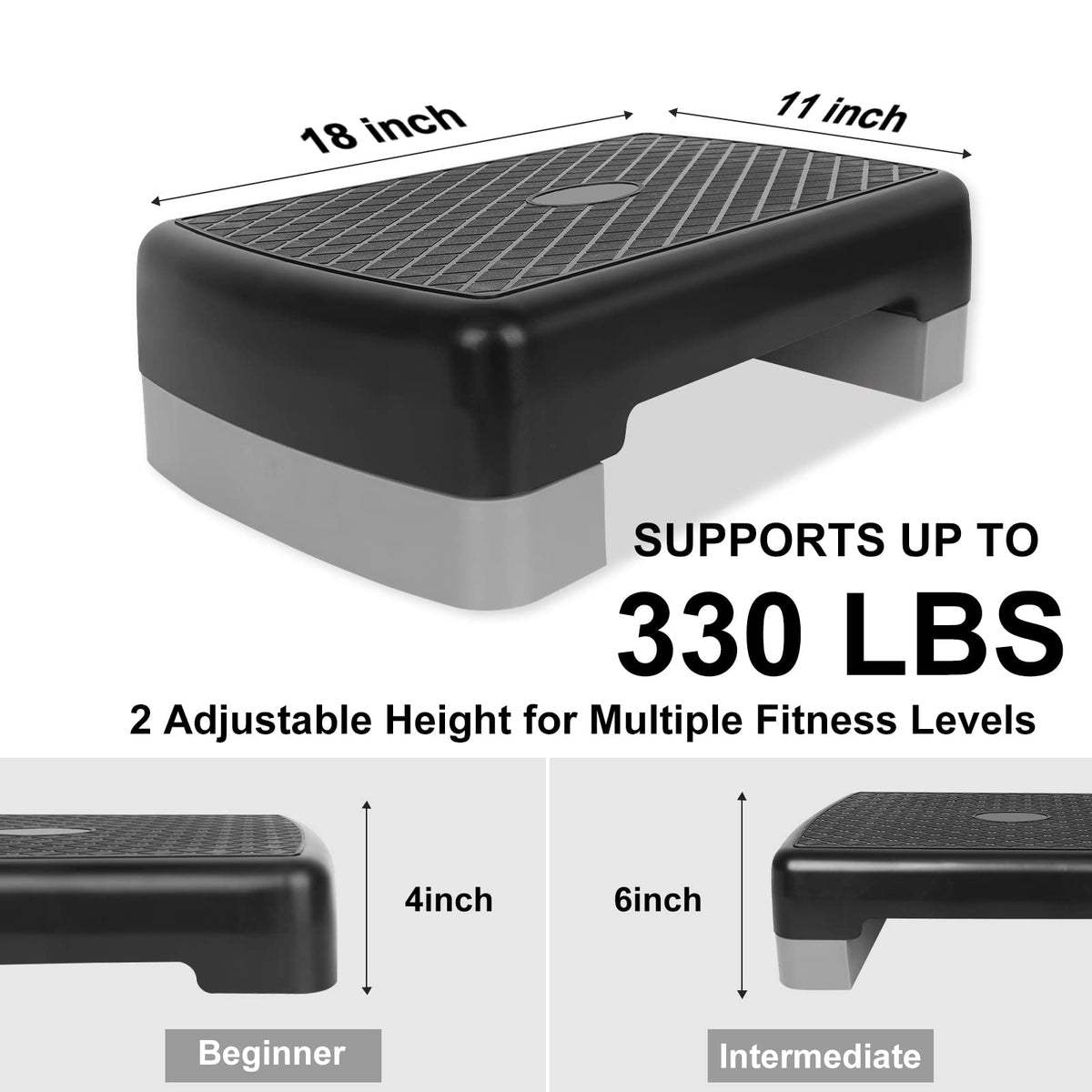 Adjustable 4"-6" Step Aerobics Platform with 2 Riser W7263